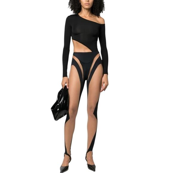 Mugler Pants - Mugler Rodeo sheer-panelled stirrup leggings size 2